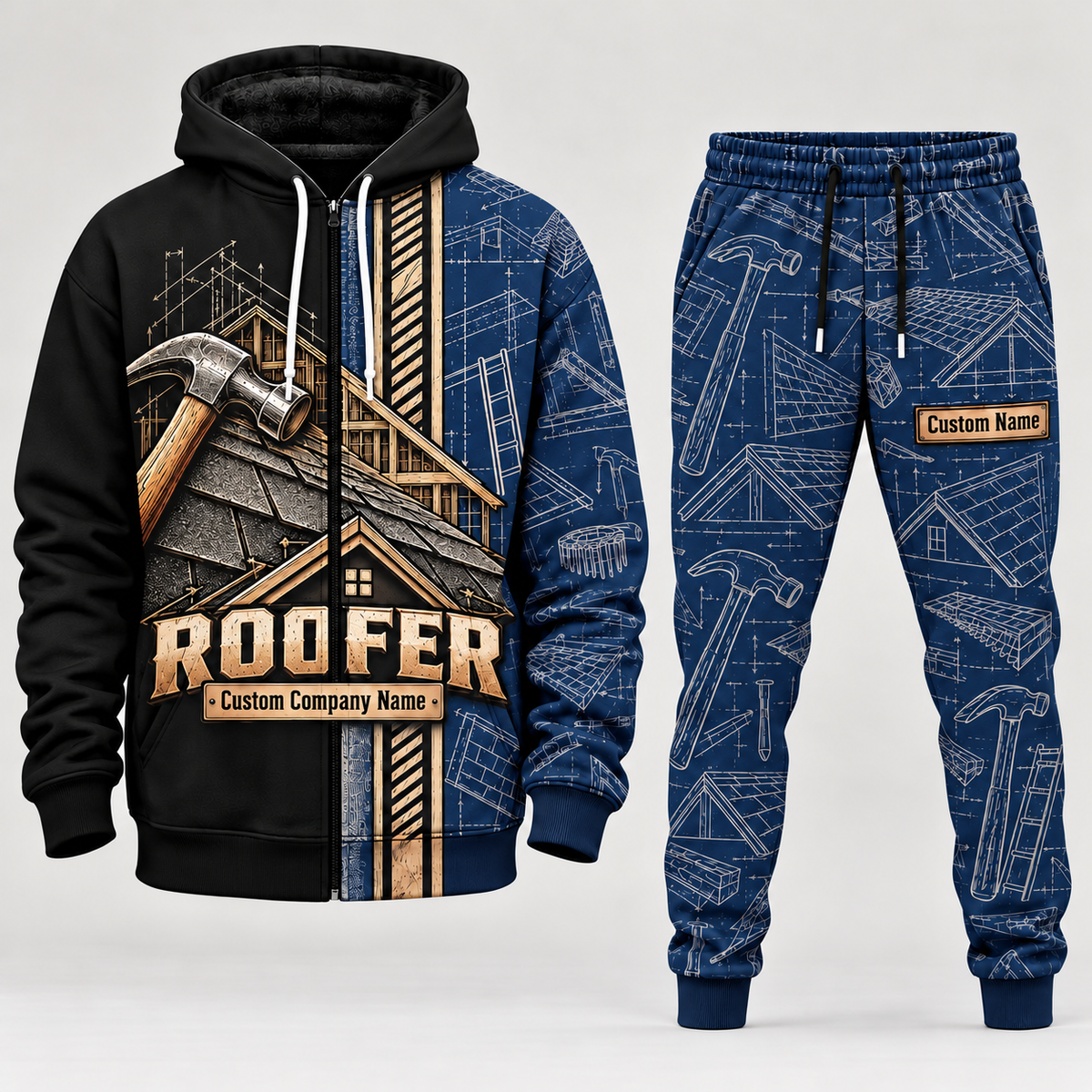 roofer full-zip hoodie and matching joggers - navy catalog view