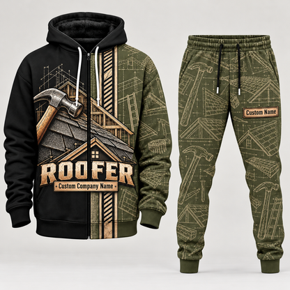 roofer full-zip hoodie and matching joggers - olive catalog view