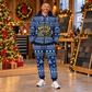 Roofer adult male lifestyle wearing navy Winter Snowflake full-zip hoodie and jogger combo with Custom Name and Custom Company Name