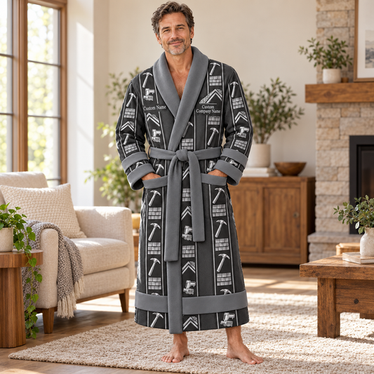 Personalized Roofer Bathrobe - Workbench Stripes lifestyle view
