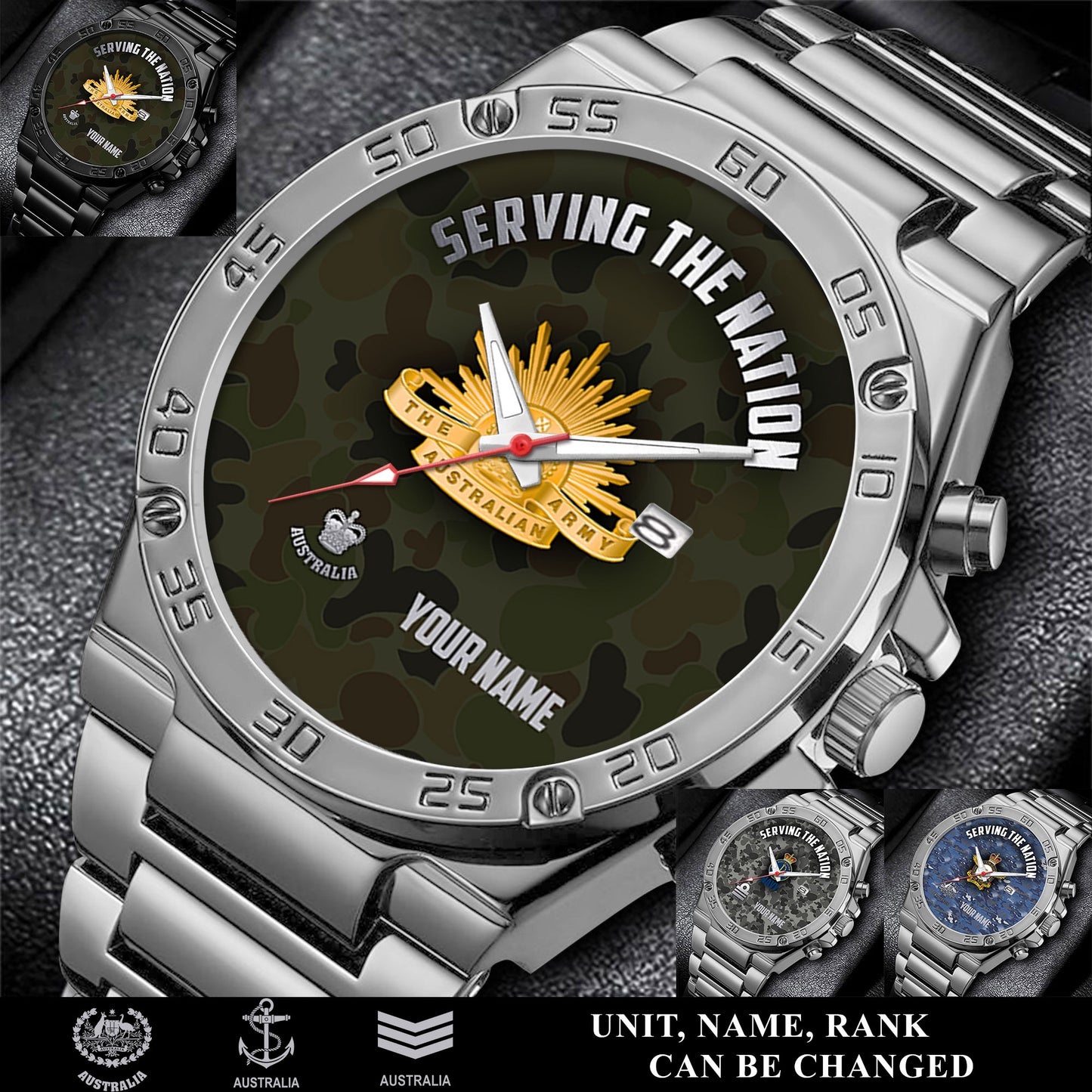 Personalized Australia Soldier/ Veteran With Name And Rank Gentleman Stainless Steel Watch - 1756252804