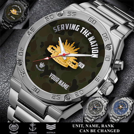 Personalized Australia Soldier/ Veteran With Name And Rank Gentleman Stainless Steel Watch - 1756252804