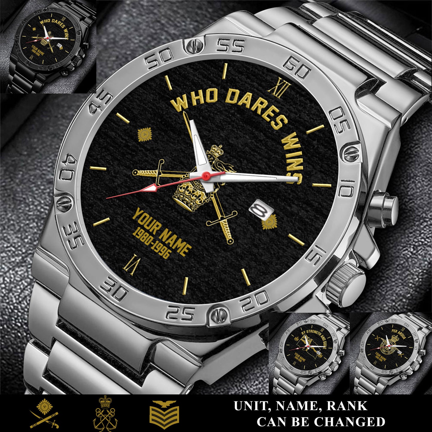 Personalized UK Soldier/ Veteran With Name And Rank Gentleman Stainless Steel Watch - 1756252805