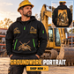 Excavator Operator wearing Groundwork Portrait quarter-zip hoodie in their workplace; product introduction and shopping call to action