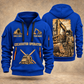 Excavator Operator Golden Earthmover quarter-zip hoodie in Blue, front and back, YOUR NAME and SINCE 2005 artwork