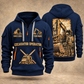 Excavator Operator Golden Earthmover quarter-zip hoodie in Navy, front and back, YOUR NAME and SINCE 2005 artwork