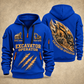 Excavator Operator Earth in Motion quarter-zip hoodie in Blue, front and back, YOUR NAME and SINCE 2005 artwork