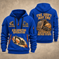Excavator Operator Experience Never Stops quarter-zip hoodie in Blue, front and back, YOUR NAME and SINCE 2005 artwork