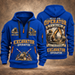 Excavator Operator Calling of the Earth quarter-zip hoodie in Blue, front and back, YOUR NAME and SINCE 2005 artwork