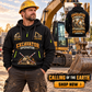 Excavator Operator wearing Calling of the Earth quarter-zip hoodie in their workplace; product introduction and shopping call to action