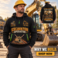 Excavator Operator wearing Why We Build quarter-zip hoodie in their workplace; product introduction and shopping call to action