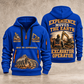 Excavator Operator Walked the Ground quarter-zip hoodie in Blue, front and back, YOUR NAME and SINCE 2005 artwork
