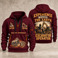 Excavator Operator Walked the Ground quarter-zip hoodie in Wine Red, front and back, YOUR NAME and SINCE 2005 artwork