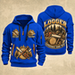 Logger Timber Roots Crest quarter-zip hoodie in Blue, front and back, YOUR NAME and SINCE 2005 artwork