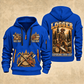 Logger Forest Craftsman Portrait quarter-zip hoodie in Blue, front and back, YOUR NAME and SINCE 2005 artwork