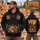 Logger wearing Forest Craftsman Portrait quarter-zip hoodie in their workplace; product introduction and shopping call to action