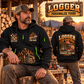 Logger wearing Timber Yard Still Life quarter-zip hoodie in their workplace; product introduction and shopping call to action