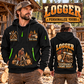 Logger wearing Forest Tools Heritage quarter-zip hoodie in their workplace; product introduction and shopping call to action