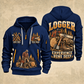 Logger Forest Tools Heritage quarter-zip hoodie in Navy, front and back, YOUR NAME and SINCE 2005 artwork