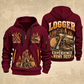 Logger Forest Tools Heritage quarter-zip hoodie in Wine Red, front and back, YOUR NAME and SINCE 2005 artwork