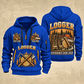 Logger Timber Workbench Tradition quarter-zip hoodie in Blue, front and back, YOUR NAME and SINCE 2005 artwork