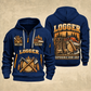 Logger Timber Workbench Tradition quarter-zip hoodie in Navy, front and back, YOUR NAME and SINCE 2005 artwork