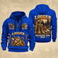Logger Roots of the Trade quarter-zip hoodie in Blue, front and back, YOUR NAME and SINCE 2005 artwork