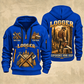 Logger Woodland Craftsman quarter-zip hoodie in Blue, front and back, YOUR NAME and SINCE 2005 artwork