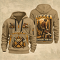 Logger Woodland Craftsman quarter-zip hoodie in Khaki, front and back, YOUR NAME and SINCE 2005 artwork