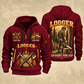 Logger Woodland Craftsman quarter-zip hoodie in Wine Red, front and back, YOUR NAME and SINCE 2005 artwork