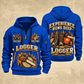 Logger Boots of the Woods quarter-zip hoodie in Blue, front and back, YOUR NAME and SINCE 2005 artwork