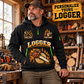 Logger wearing Boots of the Woods quarter-zip hoodie in their workplace; product introduction and shopping call to action