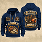 Logger Boots of the Woods quarter-zip hoodie in Navy, front and back, YOUR NAME and SINCE 2005 artwork