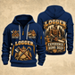 Logger Timber Badge of Craft quarter-zip hoodie in Navy, front and back, YOUR NAME and SINCE 2005 artwork