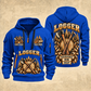 Logger Tall Timber Tool Crest quarter-zip hoodie in Blue, front and back, YOUR NAME and SINCE 2005 artwork