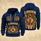 Logger Tall Timber Tool Crest quarter-zip hoodie in Navy, front and back, YOUR NAME and SINCE 2005 artwork