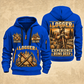 Logger Woodland Experience Poster quarter-zip hoodie in Blue, front and back, YOUR NAME and SINCE 2005 artwork