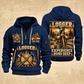 Logger Woodland Experience Poster quarter-zip hoodie in Navy, front and back, YOUR NAME and SINCE 2005 artwork