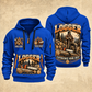 Logger Seasoned Timber Craft quarter-zip hoodie in Blue, front and back, YOUR NAME and SINCE 2005 artwork