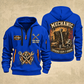 Mechanic Garage Heritage quarter-zip hoodie in Blue, front and back, YOUR NAME and SINCE 2005 artwork