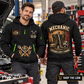 Mechanic wearing Garage Heritage quarter-zip hoodie in their workplace; product introduction and shopping call to action