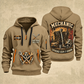 Mechanic Garage Heritage quarter-zip hoodie in Khaki, front and back, YOUR NAME and SINCE 2005 artwork