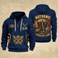 Mechanic Garage Heritage quarter-zip hoodie in Navy, front and back, YOUR NAME and SINCE 2005 artwork