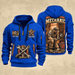 Mechanic Under The Hood quarter-zip hoodie in Blue, front and back, YOUR NAME and SINCE 2005 artwork