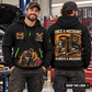 Mechanic wearing Once A Mechanic quarter-zip hoodie in their workplace; product introduction and shopping call to action