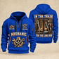 Mechanic Forever In The Trade quarter-zip hoodie in Blue, front and back, YOUR NAME and SINCE 2005 artwork