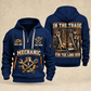 Mechanic Forever In The Trade quarter-zip hoodie in Navy, front and back, YOUR NAME and SINCE 2005 artwork