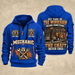 Mechanic The Craft Never Ends quarter-zip hoodie in Blue, front and back, YOUR NAME and SINCE 2005 artwork