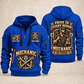 Mechanic Pride In Every Repair quarter-zip hoodie in Blue, front and back, YOUR NAME and SINCE 2005 artwork