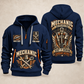 Mechanic Keep It Running quarter-zip hoodie in Navy, front and back, YOUR NAME and SINCE 2005 artwork